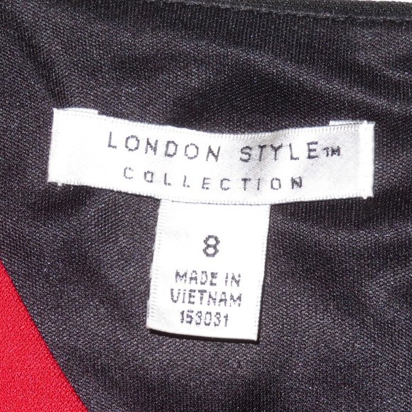 London Style Collections Red/Black V Neck Career Business Dress Size 8 - Picture 5 of 9